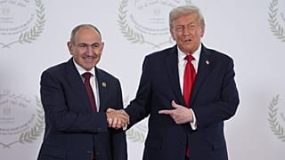 FILE: US President Donald Trump greets Armenia's Premier Nikol Pashinyan during a summit to support ending the Israel-Hamas war in Gaza, in Sharm El Sheikh, 13 October 2025
