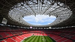 Vue générale de la Puskas Arena, lieu où se déroulera la finale de la Ligue des champions de l'UEFA 2026, à Budapest, en Hongrie