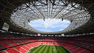Vue générale de la Puskas Arena, lieu où se déroulera la finale de la Ligue des champions de l'UEFA 2026, à Budapest, en Hongrie