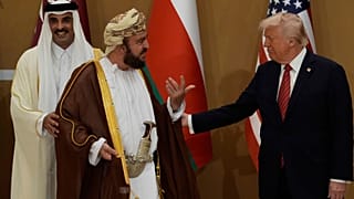 President Donald Trump speaks with Oman's Deputy Prime Minister for International Affairs Al Sayyid Asaad Tariq Taimur Al Said