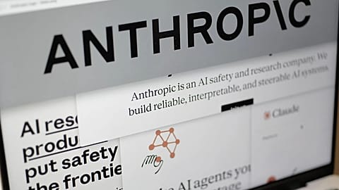 FILE - Pages from the Anthropic website and the company's logo are displayed on a computer screen in New York on 26 Feb. 2026
