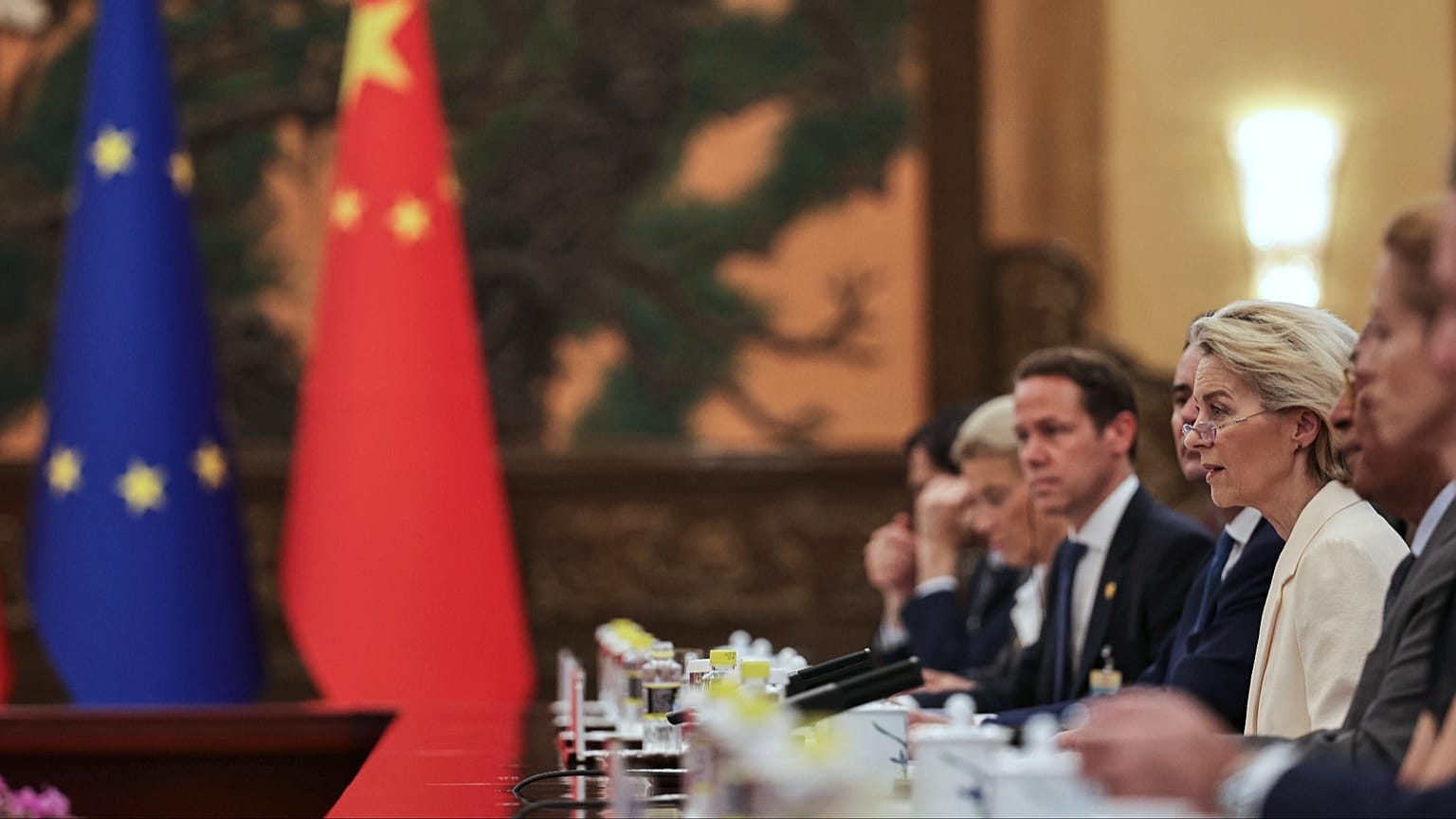 European Commission President Ursula von der Leyen attends during the opening remarks of the European Union - China Summit in Beijing, China, on July 24, 2025.