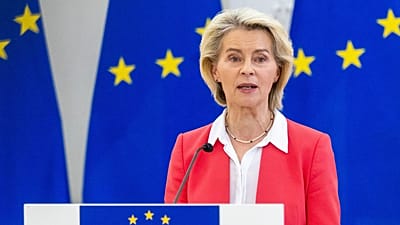 European Commission President Ursula von der Leyen speaks during a press conference, May 26, 2026.