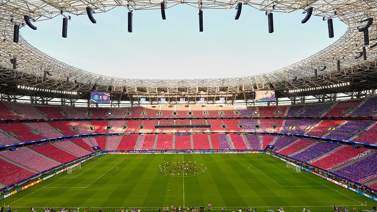 Players of Arsenal train a day ahead of the Champions League final soccer match between Paris Saint-Germain and Arsenal in Budapest, Hungary, Friday, May 29, 2026.