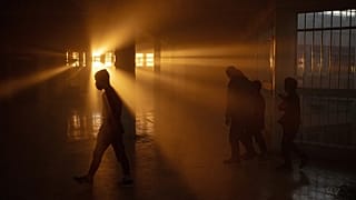 The setting sun casts a glow through the windows of the infamous Saydnaya military prison on the outskirts of Damascus, 18 December, 2024