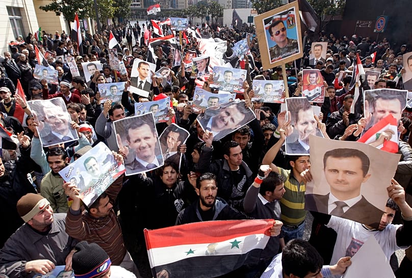 Syrian Baath Party supporters chant slogans in support of Bashar al-Assad in Beirut, 4 March, 2012