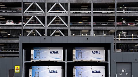 Exterior view of one of the buildings in the ASML complex, a leading maker of semiconductor production equipment, in Veldhoven, Netherlands, Monday, Jan. 30, 2023. 