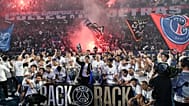 PSG players celebrate at the Parc des Princes stadium in Paris on Sunday 31 May 2026.  