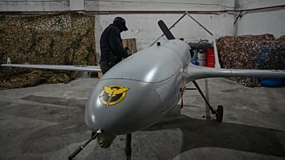 A serviceman of Ukraine's defense intelligence prepares an An-196 Liutyi (Fierce) one-way drone against Russia in an undisclosed location in Ukraine late May 28, 2026.