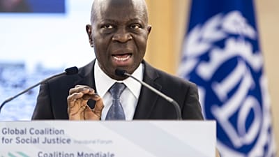 Gilbert F. Houngbo, directeur général de l'Organisation internationale du Travail (OIT), au siège européen des Nations unies à Genève, en Suisse, le jeudi 13 juin 2024.