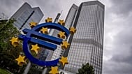 The Euro sculpture stands in front of the former headquarters of the European Central Bank (ECB) in Frankfurt, Germany