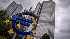 The Euro sculpture stands in front of the former headquarters of the European Central Bank (ECB) in Frankfurt, Germany