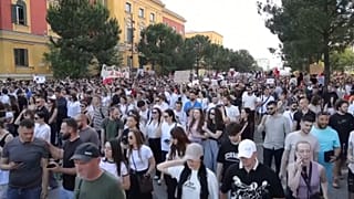 A protest in Tirana against a luxury resort planned to be constructed in a nature reserve, 1 June, 2026
