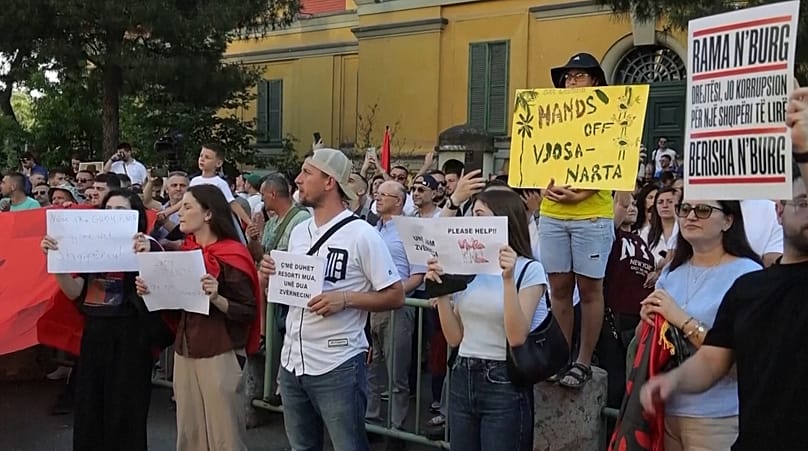 A protest in Tirana against a luxury resort planned to be constructed in a nature reserve, 1 June, 2026 