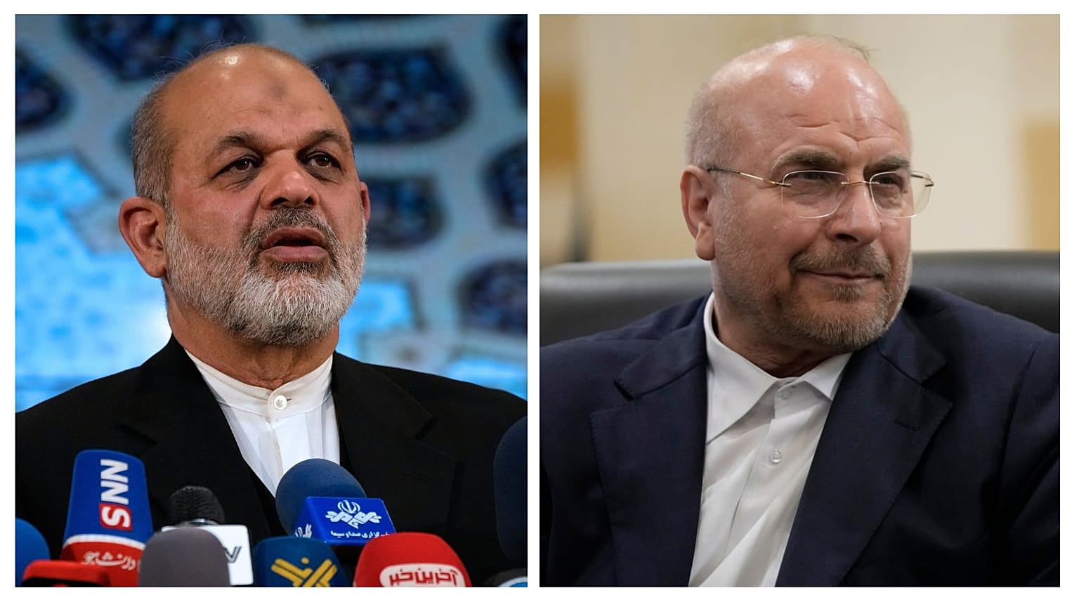قالیباف، رئیس مجلس ایران (راست) و احمد وحیدی، جانشین فرمانده سپاه (چپ)