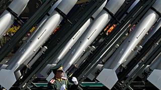 Drones of the IRGC aerospace division are seen on a truck during an annual military parade in front of the shrine of the late Ayatollah Khomeini, near Tehran 22 September 2023