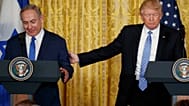 US President Donald Trump and Israeli Prime Minister Benjamin Netanyahu during a news conference in the East Room of the White House, 2017.