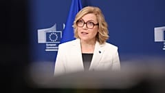 European Commissioner for Tech Sovereignty, Security and Democracy Henna Maria Virkkunen speaks during a media conference at EU headquarters in Brussels, Wednesday, April 15, 