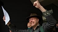 Former Milieudefensie Director Donald Pols celebrates the outcome in a court case against Shell in The Hague, Netherlands, Wednesday, May 26, 2021. 
