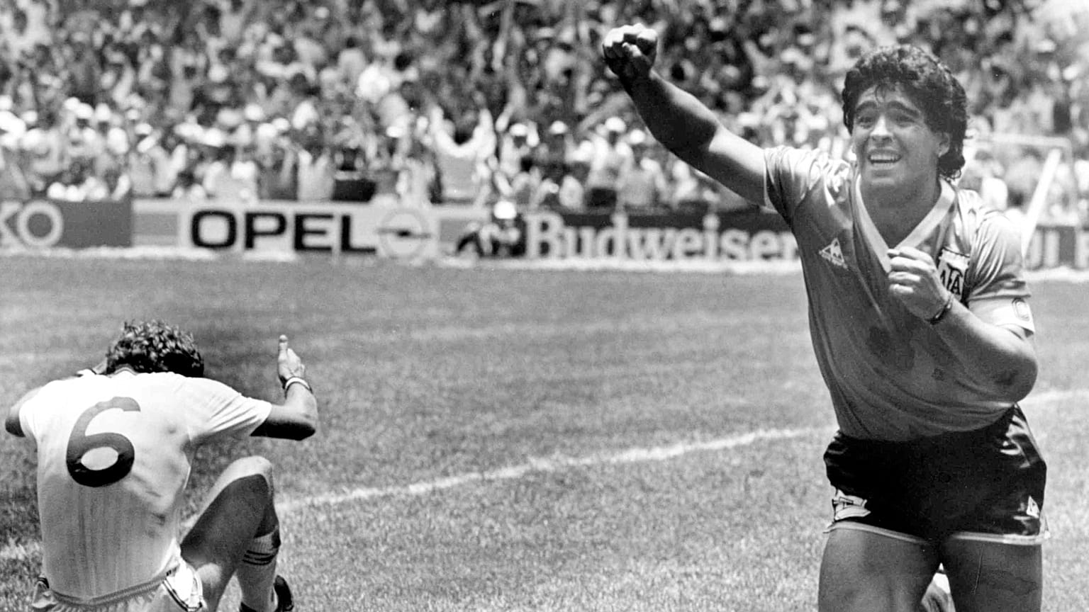 FILE: Argentina's Diego Maradona celebrates his second goal against England in the World Cup quarterfinal, in Mexico City, 22 June 1986