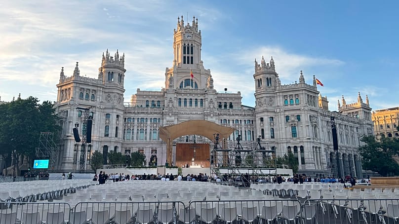 Plaza de Cibeles preparada para la misa del Papa León XIV, 7 de junio de 2026