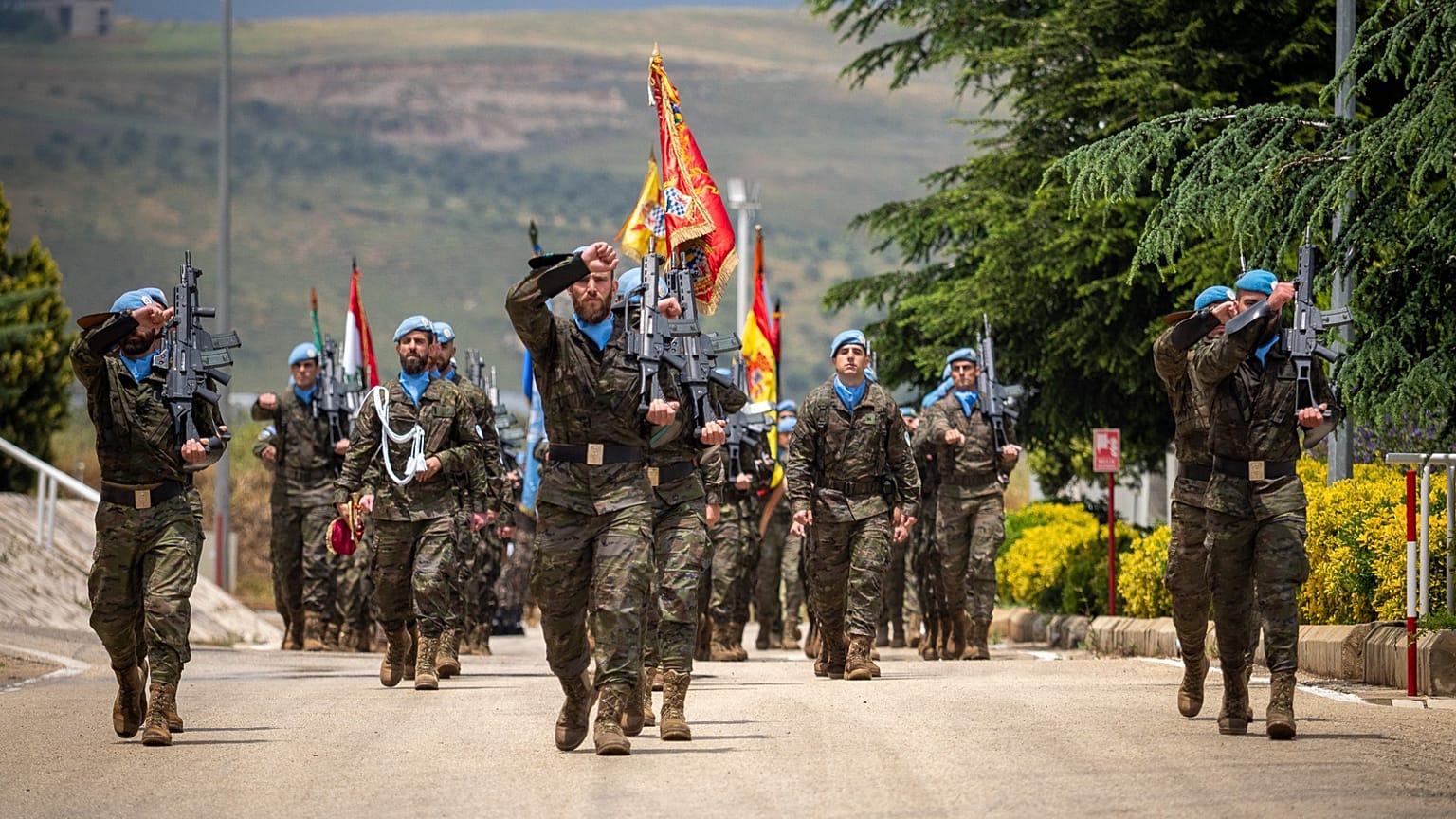 La Brigada Líbano XLV durante la ceremonia de Transferencia de Autoridad, celebrada en la base Miguel de Cervantes, en Líbano, el 22 de mayo.