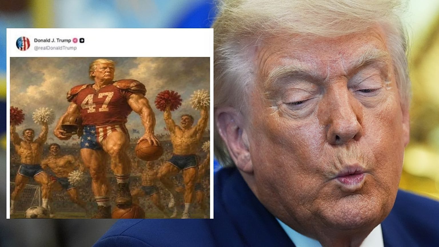 Trump’un “yağlı boya” futbol fotoğrafı viral oldu ve Onur Ayı şakalarına yol açtı