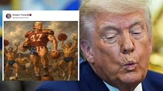 Una imagen de Trump en un cuadro al óleo como futbolista se vuelve viral y desata bromas en el Mes del Orgullo