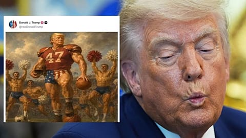 Trump ‘oil painting’ football image goes viral and sparks Pride Month jokes