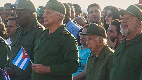Díaz-Canel, second from left, and Raúl Guillermo Rodríguez Castro, Raúl Castro’s grandson.