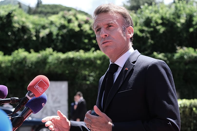 French President Emmanuel Macron speaks with the media as he arrives for the EU-Western Balkans summit in Tivat, 5 June, 2026
