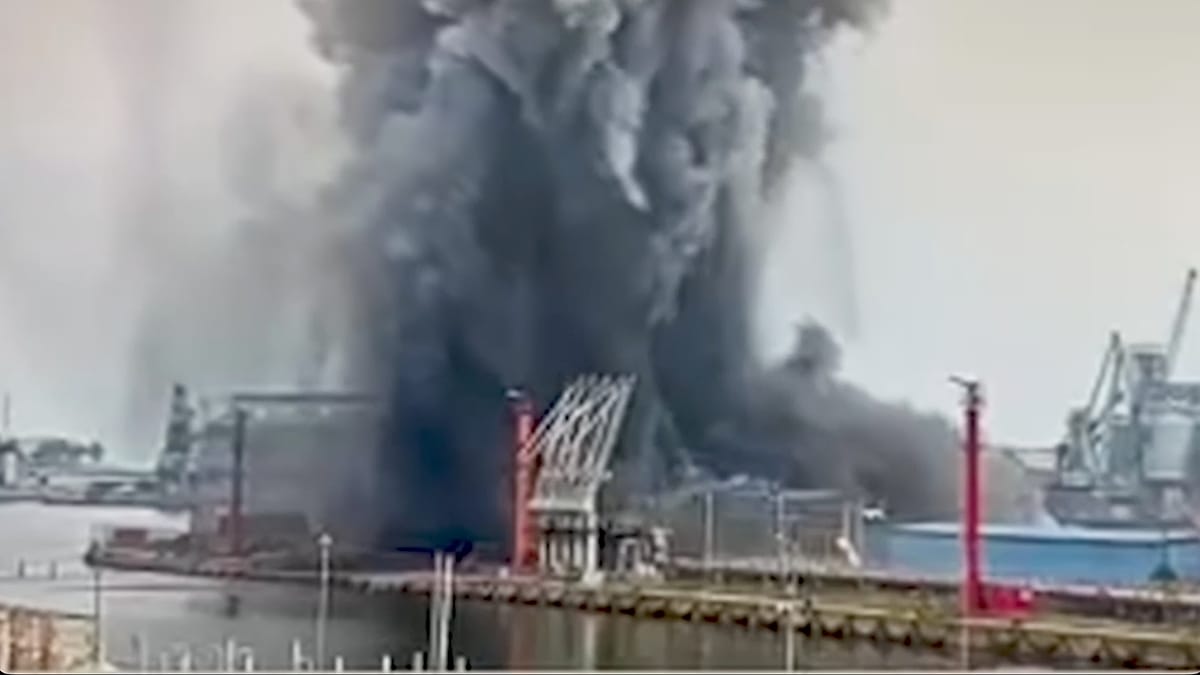 Moment sea drone explodes in Romania's Constanta port