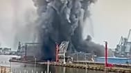 Moment a drone strikes a port in Romania