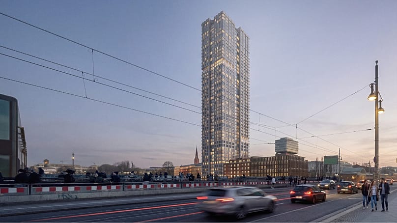 Mit 167 Metern würde der von Henning Larsen Architects entworfene Turm zu den höchsten Wohnhochhäusern Deutschlands gehören.