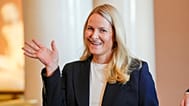 Norway's Crown Princess Mette Marit gestures during a reception for Norwegian athletes who competed in the Milan Cortina Paralympics, in Oslo, Friday, April 10, 2026.