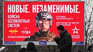 A billboard advertises work with the Russian military in St. Petersburg, 23 January, 2026
