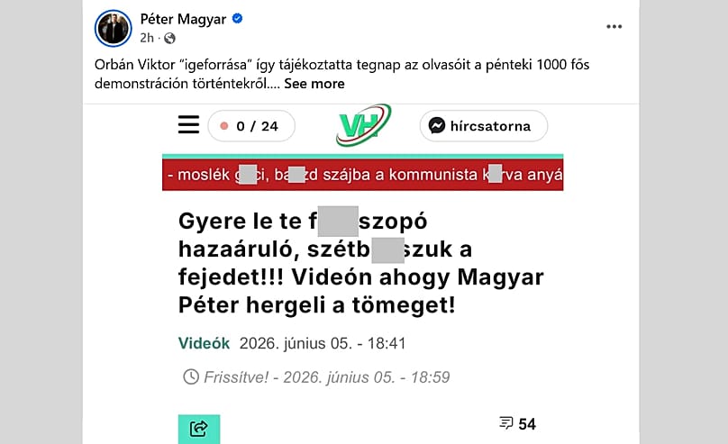 Képernyőnyomtatás Magyar Péter Facebook-oldaláról 