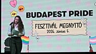 Angeli Andrea, a Szivárvány Misszió Alapítvány ügyvezetője a 31. Budapest Pride Közösségi Fesztivál megnyitóján 
