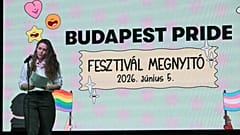 Angeli Andrea, a Szivárvány Misszió Alapítvány ügyvezetője a 31. Budapest Pride Közösségi Fesztivál megnyitóján 