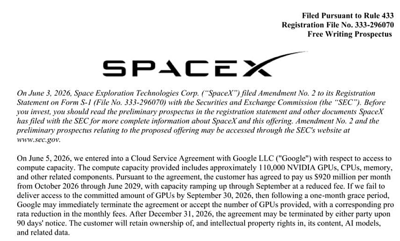 Die Pflichtmitteilung von SpaceX
