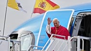 Pope Leo XIV arrives at Madrid's Adolfo Suarez International Airport as he starts a seven-day apostolic journey to mainland Spain and Canary Islands, Saturday, June 6, 2026