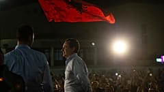 Albin Kurti celebrates with his supporters after the preliminary results of parliamentary election in Kosovo capital Pristina late Sunday, June 7, 2026.