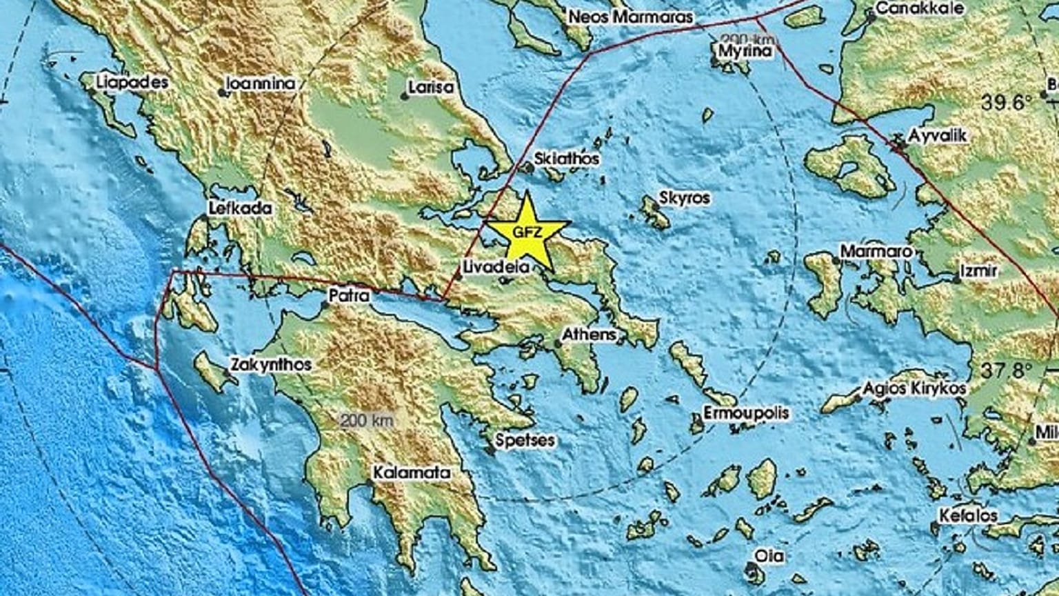 The epicentre of the tremors