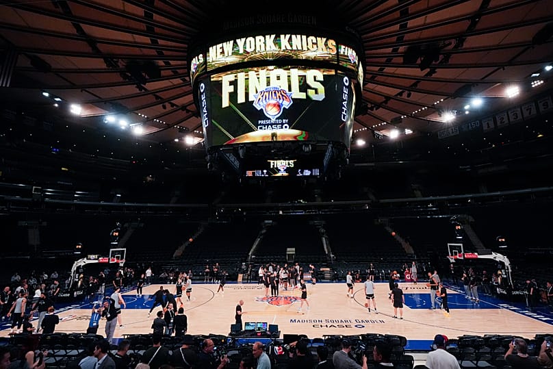 The San Antonio Spurs practice prior to Game 3 of the NBA Finals basketball series against the New York Knicks in New York, 7 June, 2026
