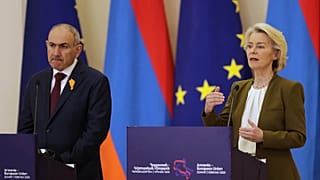Armenia's Prime Minister Nikol Pashinyan and European Commission President Ursula von der Leyen at the Presidential Palace in Yerevan, Armenia 5 May 2026. 