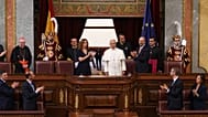 Papa Leone XIV incontra i membri del Parlamento spagnolo al Congresso dei Deputati, a Madrid, lunedì 8 giugno 2026