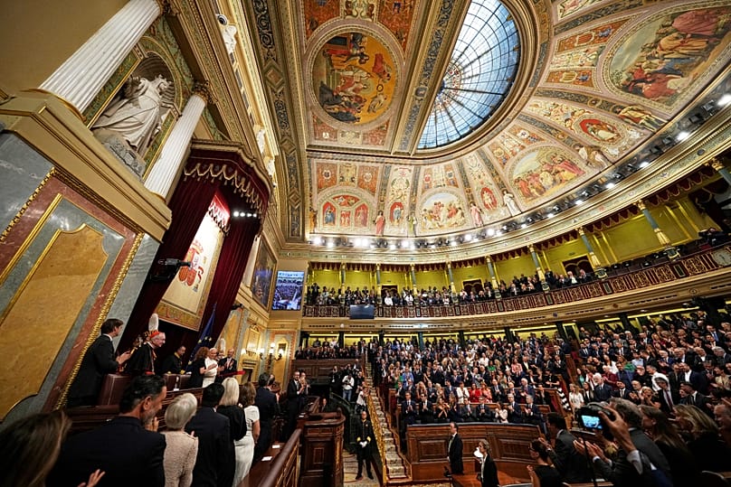 Pope Leo XIV meets with members of the Spanish Parliament at the Congress of Deputies in Madrid, 8 June, 2026