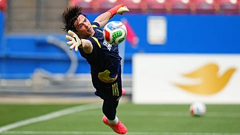 Sweden goalkeeper Jacob Widell Zetterstrom makes an attempt as Sweden men's national soccer team works out in Texas, ahead of the FIFA World Cup soccer tournament. 9 June 2026