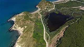 A view of Narta lagoon area, western Albania, 6 June, where a massive coastal development project linked to Jared Kushner is being contested over environmental concerns.
