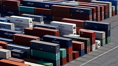 Containers are stacked at the Port 2000 terminal in the port of Le Havre.